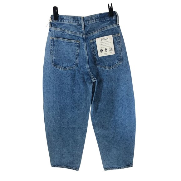 Etica Womens Cassel Ultra High Barrel Jeans Button Fly Rigid Bluestone Wash 27 - Picture 2 of 8